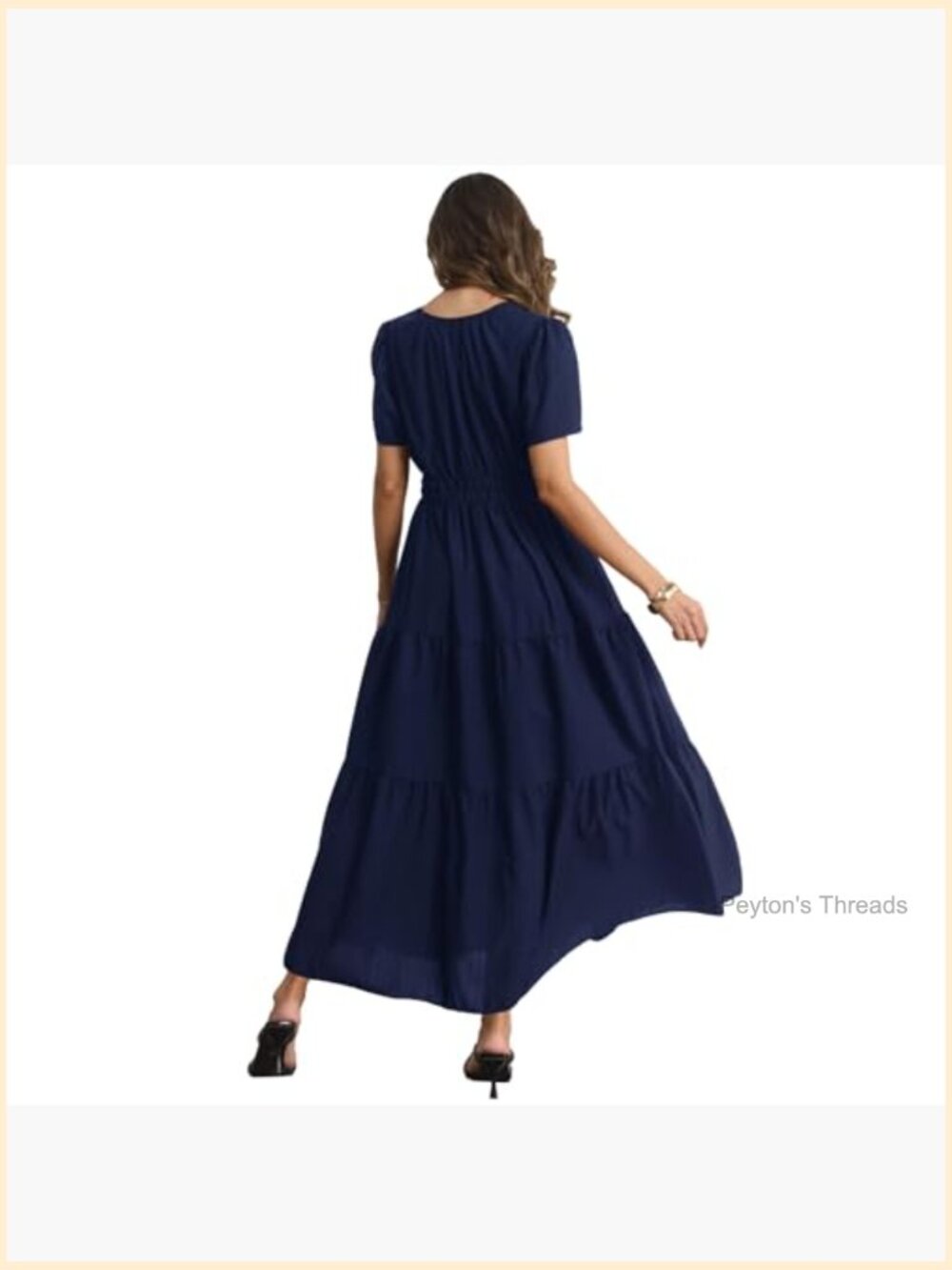 Maxi Dress with Pockets Short Sleeve V-Neck Elastic Waist Boho Casual - Picture 4 of 7